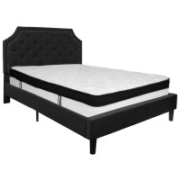 Flash Furniture SL-BMF-7-GG Brighton Queen Size Tufted Upholstered Platform Bed in Black Fabric with Memory Foam Mattress